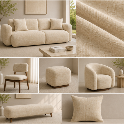 HUBER - Linen Upholstery Fabric- Almond Cream