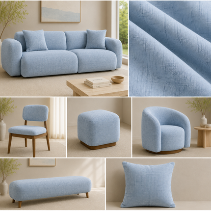 HUBER - Linen Upholstery Fabric- Ice Denim