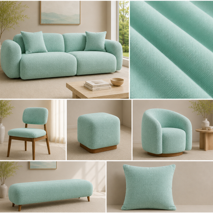 HUBER - Linen Upholstery Fabric- Pearl Aqua
