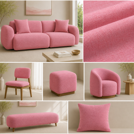 HUBER - Linen Upholstery Fabric- Rose Pink