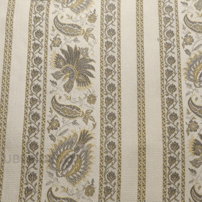 Gulmore - Jacquard Upholstery Fabric - Gold & Pewter Floral Stripe