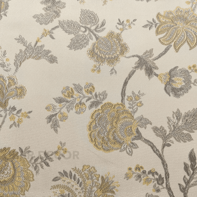 Gulmore - Floral Jacquard Upholstery Fabric - Antique Ivory with Soft Gold