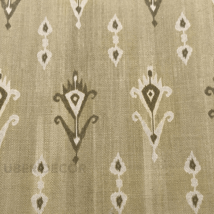 Greek - Ikat Motif Pattern Print Upholstery Fabric - Olive Beige