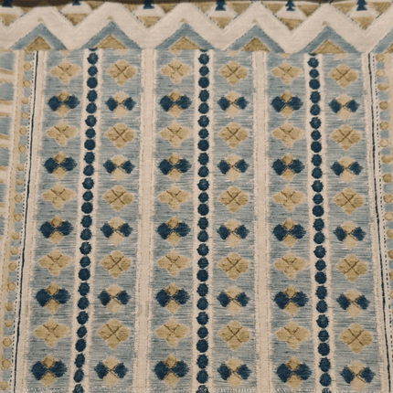 Greek - Jacquard Chenille Upholstery Fabric - Soft Teal Blue with Sand Beige