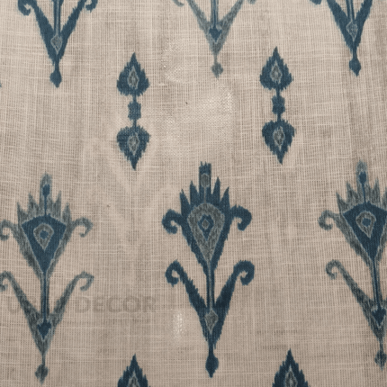 Greek - Ikat Motif Pattern Print Upholstery Fabric - Indigo Blue on Natural Ivory