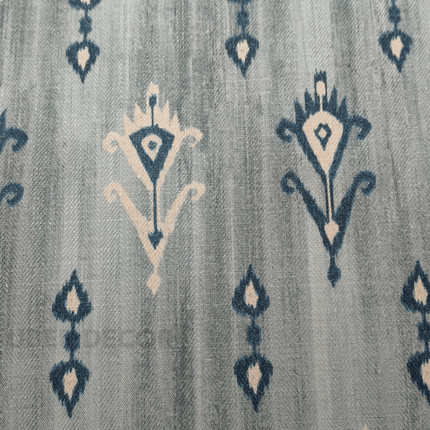 Greek - Ikat Motif Pattern Print Upholstery Fabric - Dusty Indigo Blue