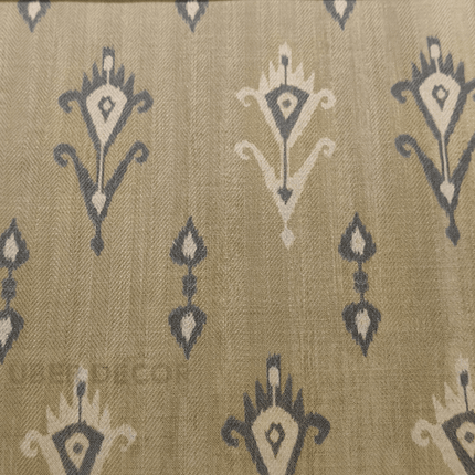Greek - Ikat Motif Pattern Print Upholstery Fabric - Olive Khaki with Slate Grey & Off-White accents