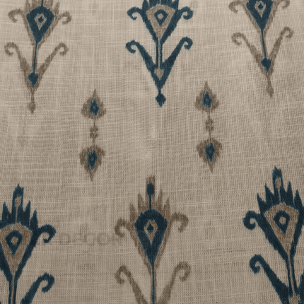 Greek - Ikat Motif Pattern Print Upholstery Fabric - Beige Base with Teal & Taupe Accents