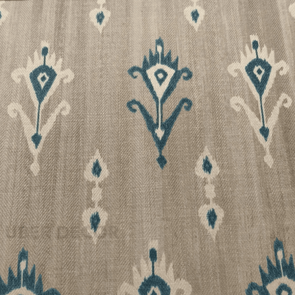 Greek - Ikat Motif Pattern Print Upholstery Fabric - Warm Beige with Grey undertone