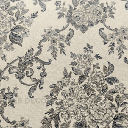 Gulmore - Jacquard Upholstery Fabric - Antique Blue Floral on Ivory