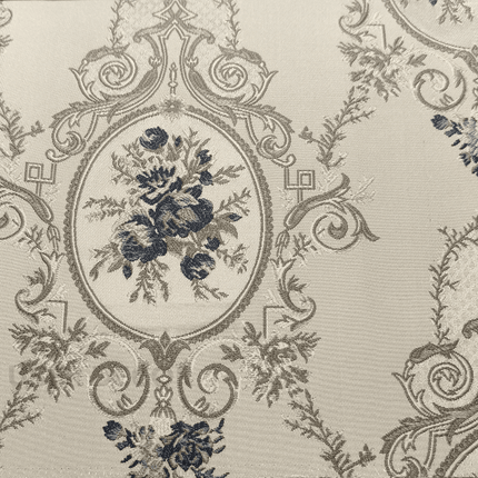 Gulmore - Jacquard Upholstery Fabric - Ivory Blue Medallion