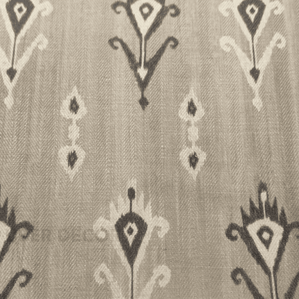 Greek - Ikat Motif Pattern Print Upholstery Fabric - Warm Ivory with Teal Green & Rust accents