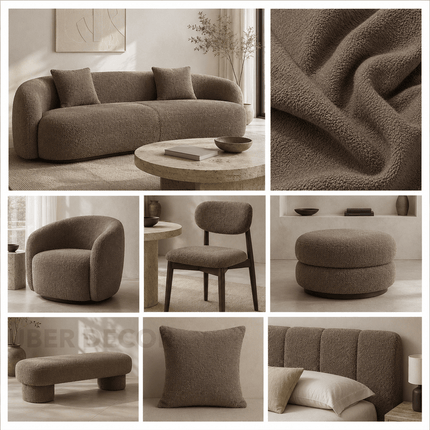 APOLLO - Boucle Upholstery Fabric- Walnut Brown