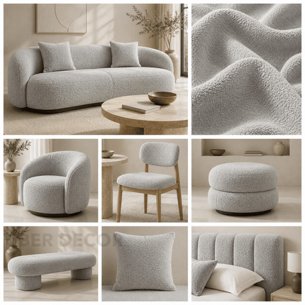 APOLLO - Boucle Upholstery Fabric- Mist Grey
