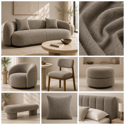 APOLLO - Boucle Upholstery Fabric- Smoke Grey