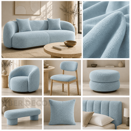 APOLLO - Boucle Upholstery Fabric- Arctic Blue