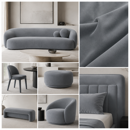DUTCH SUEDE - Suede Velvet Upholstery Fabric- Steel Grey