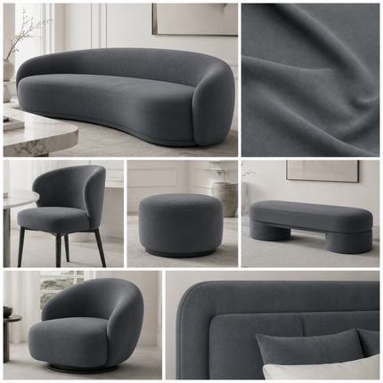 DUTCH SUEDE - Suede Velvet Upholstery Fabric- Dark Grey