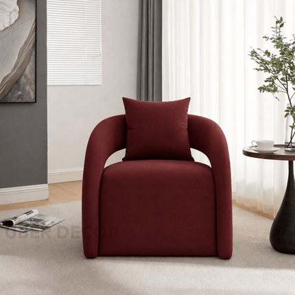 Syrena- Open U-Back Flat Front Curved Upholstered Accent Armchair with Pillow