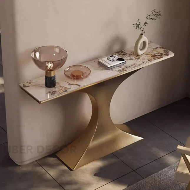 Serapha Console Table – Nordic Modern Metal Base Console with Marble Top for Luxury Hallways & Living Spaces - Uber Decor