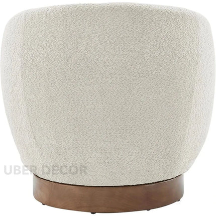 Amira Modern Fuzzy Boucle Swivel Accent Chair- Round Barrel Armchair Upholstered Chair for Bedroom, Reading, Waiting, Living Room - Uber Decor