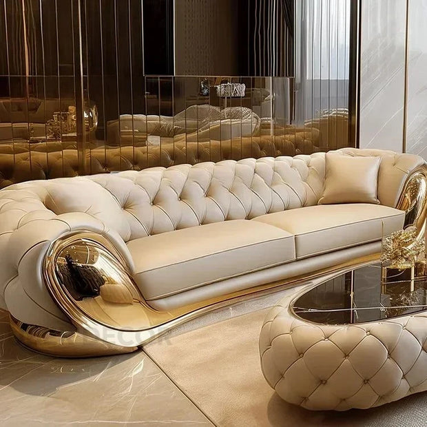 Avignon Luxury Chesterfield Style Sofa With Gold Accent- Elegant Design for Living Room & Salon - Uber Decor