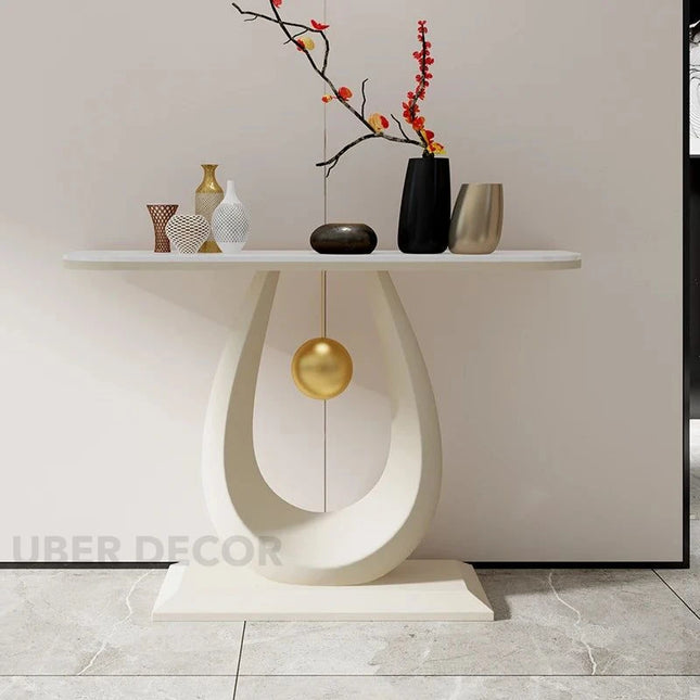 Auralyn Drop Console Table – Mid-Century Nordic Luxury Console with Sculptural Base for Hallways & Living Rooms - Uber Decor