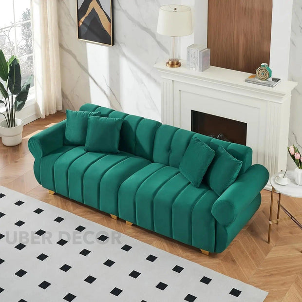 Berlin 89" Sofa- 3 Seater Oversized Minimalist Loveseat Upholstered Velvet Cloud Sofa with Gold Legs - Uber Decor