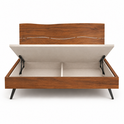 SandalVerve Minimalist Platform Customisable Bed with Artistic Headboard for Modern Spaces