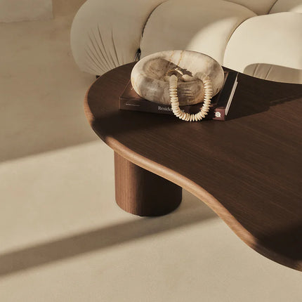 Amur Organic Mid Century Japandi Freeform Coffee Table – Solid Wood Top with Cylindrical Legs, Natural Matte Finish – Sculptural Centerpiece for Living Room