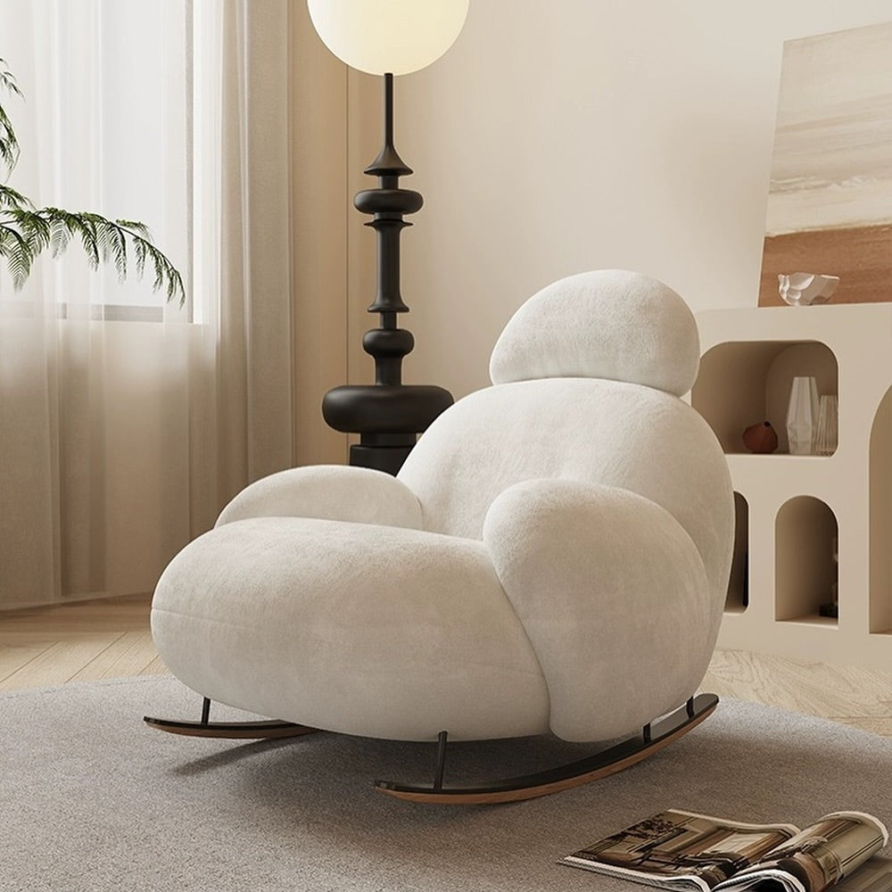 Iraaya Minimalist Plushy Velvet Rocking Cloud Chair with Ottoman for Living Room or Bedroom