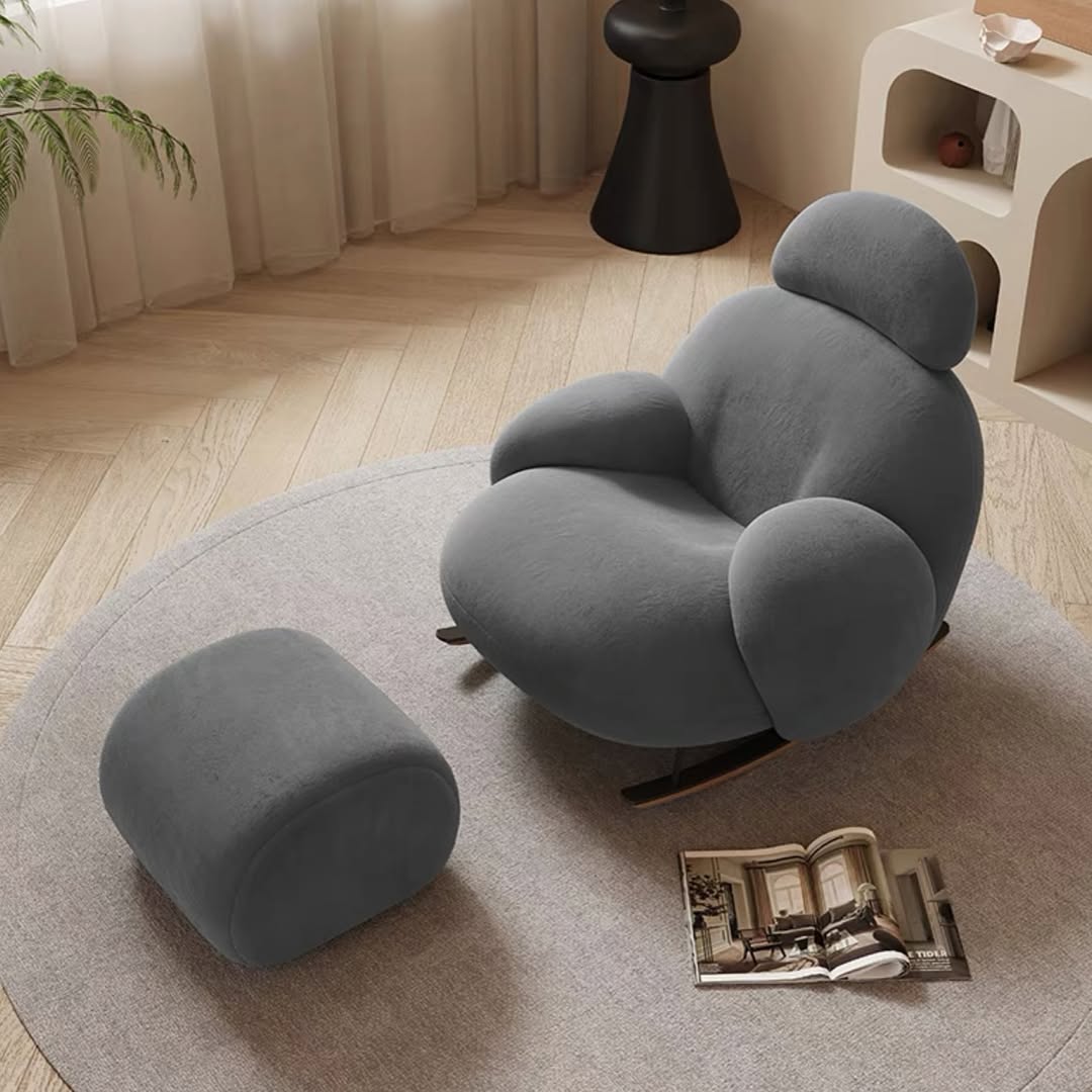 Iraaya Minimalist Plushy Velvet Rocking Cloud Chair with Ottoman for Living Room or Bedroom