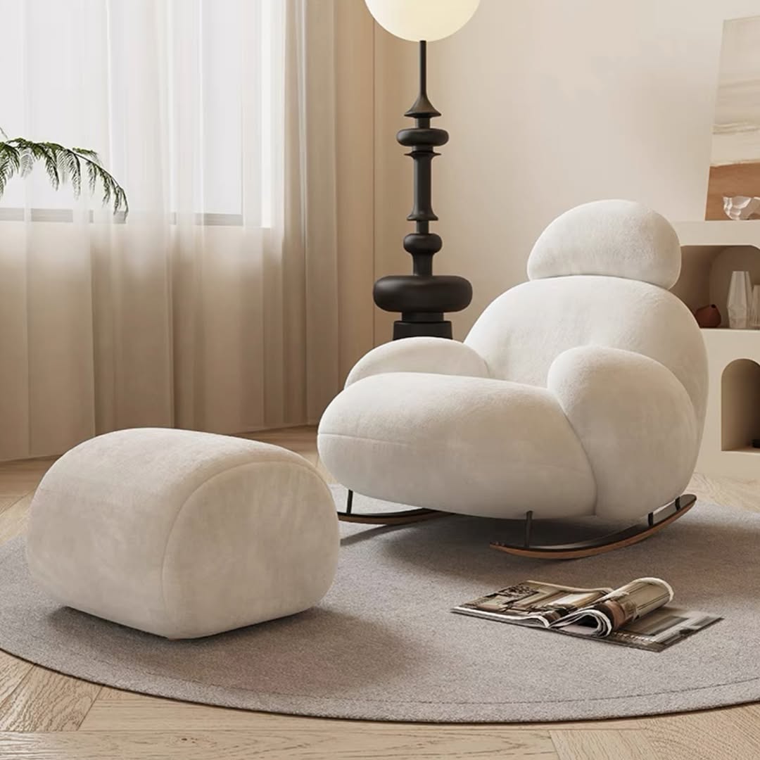 Iraaya Minimalist Plushy Velvet Rocking Cloud Chair with Ottoman for Living Room or Bedroom