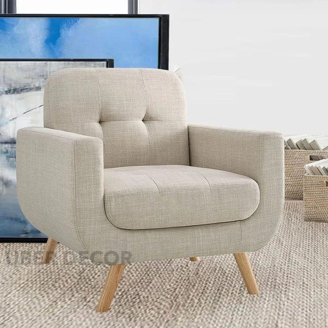 Elena Contemporary Accent Armchair Single Sofa with Linen Upholstery Living Room Furniture
