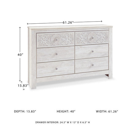 Serenity Scroll 6-Drawer Chest – Hand-Carved Floral Solid Wood Cabinet, French Vintage Whitewash & Custom Finish Options for Bedroom, Living Room & Entryway