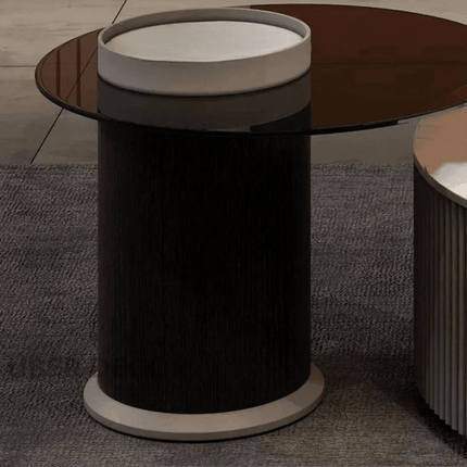 Tiber Oro Italian Luxury Round Coffee Table Tempered Glass Top High Gloss Finish Minimalist Centerpiece for Lounge and Living Suites