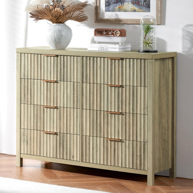 Riviera Slat 8-Drawer Chest – Modern Scandinavian Solid Wood Cabinet with Natural Oak Finish & Custom Color Options for Bedroom, Living Room, Entryway