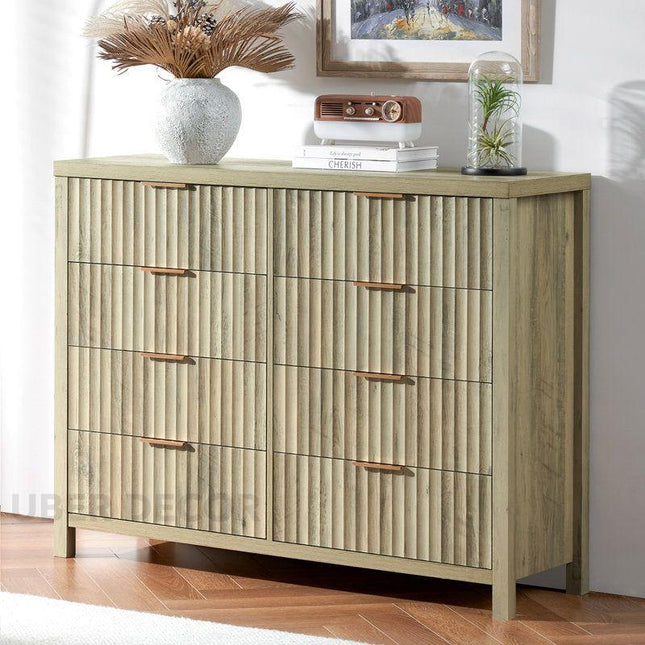 Riviera Slat 8-Drawer Chest – Modern Scandinavian Solid Wood Cabinet with Natural Oak Finish & Custom Color Options for Bedroom, Living Room, Entryway - Uber Decor