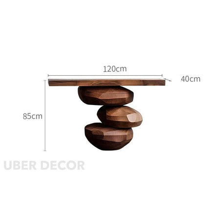 Noor Zen Balance Console Table – Minimalist Sculptural Japandi Console with Handcrafted Boulder Base for Entryway & Living Room