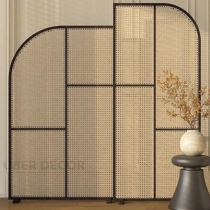 DIVI Handcrafted Wooden Rattan Room Divider with Curved Panel Design for Living Areas, Bedrooms & Custom Interior Zoning