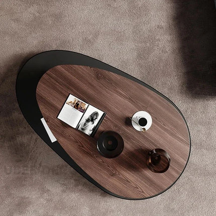 Avon Epoque Vintage Minimalist Oval Coffee Table Solid Walnut Top Tapered Beech Legs Satin Lacquer Finish for Living Room - Uber Decor