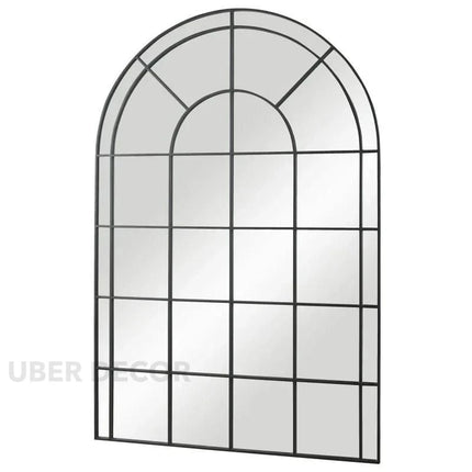 ArcVista Iron Window Pane Mirror | Simple Modern Arched Mirror with Metal Frame | Versatile Wall & Floor Placement | Customizable Art Style Decor - Uber Decor