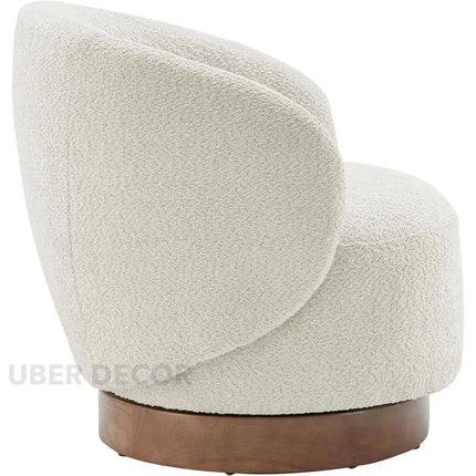 Amira Modern Fuzzy Boucle Swivel Accent Chair- Round Barrel Armchair Upholstered Chair for Bedroom, Reading, Waiting, Living Room - Uber Decor