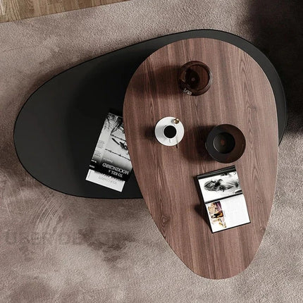 Avon Epoque Vintage Minimalist Oval Coffee Table Solid Walnut Top Tapered Beech Legs Satin Lacquer Finish for Living Room - Uber Decor