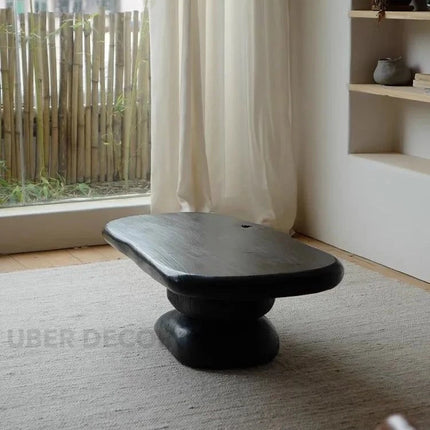 Sava Noir Retro Pebble Coffee Table Carbonized Black Wood Organic Art Form Sculptural Centerpiece for Modern and Vintage Living Rooms - Uber Decor
