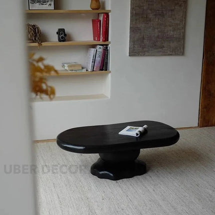 Sava Noir Retro Pebble Coffee Table Carbonized Black Wood Organic Art Form Sculptural Centerpiece for Modern and Vintage Living Rooms - Uber Decor