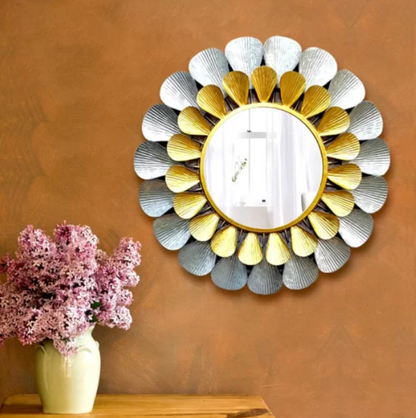 Gold and Silver Petals Decorative Metal Mirror Wall Decoration Metal Wall Art