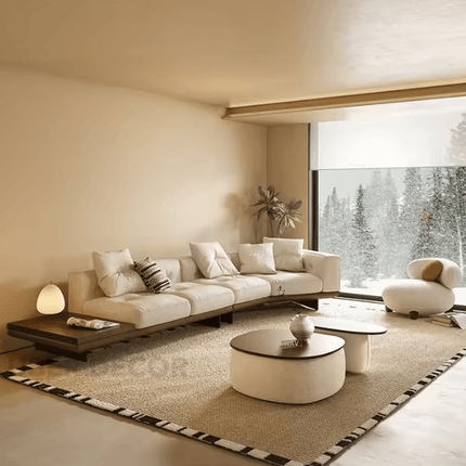Cartagena Sectional Sofa with Chaise & Built-In Side Table Modern Japandi-Inspired Living Room Sofa