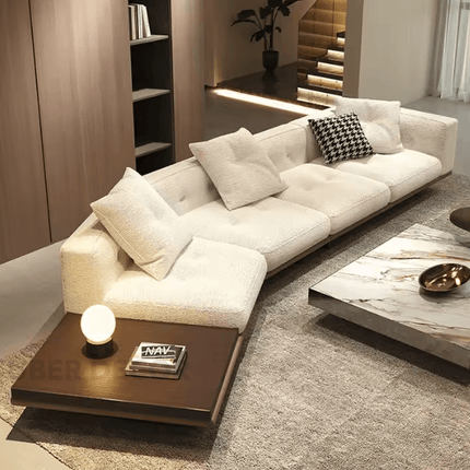 Cartagena Sectional Sofa with Chaise & Built-In Side Table Modern Japandi-Inspired Living Room Sofa