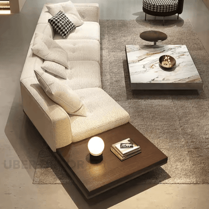 Cartagena Sectional Sofa with Chaise & Built-In Side Table Modern Japandi-Inspired Living Room Sofa